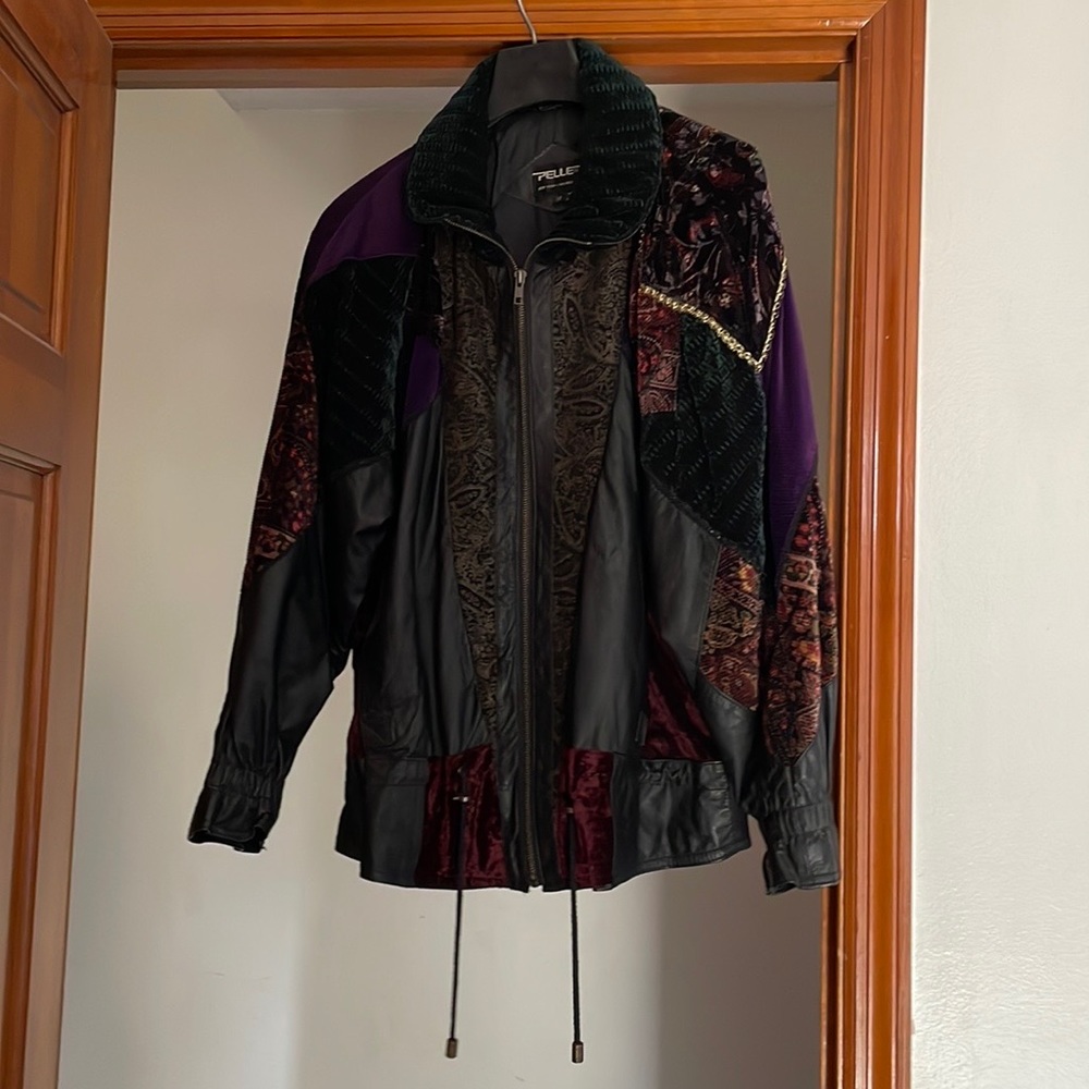 Vintage PELLE New York Milano leather & velvet patchwork jacket MEDIUM